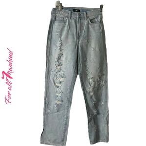 7 For All Mankind Denim Jean Retro Fray Blue Distress Collegiate High Rise SZ 27